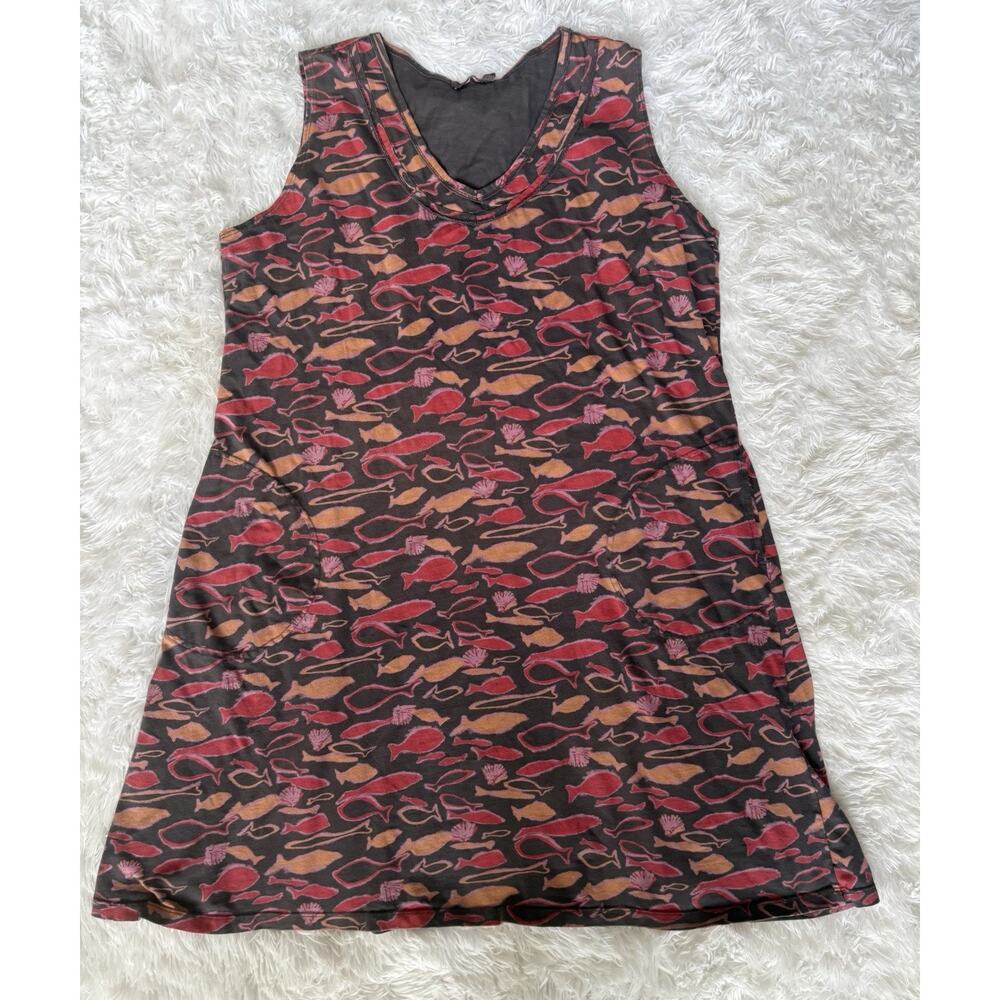 Fresh Produce Women’s 2X Sleeveless Gray Fish Design Pocket Maxi Dress. Great